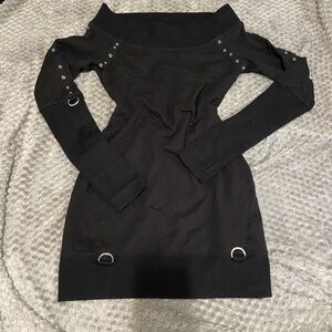 Killstar wicked riffs off shoulder black bodycon sweater dress sz small euc